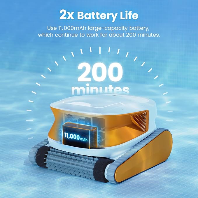 Hydro3 Robotic Pool Cleaner, 150W Cordless Pool Vacuum for Inground/upground Pool Max 861-1070 sq.ft, 200mins Runtime, 2xBrushless-Motor, 4.1L Filter Basket, Wall Climing/Waterline Clean