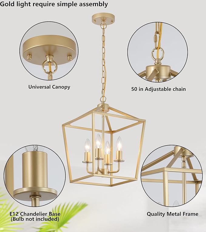 Industrial 4 Lights Chandelier, Dining Room, UL Listed