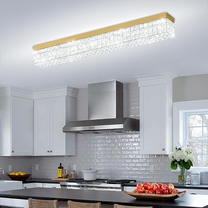 L 40" Modern Rectangle Chandelier Gold Rectangular Flush Mount Chandelier
