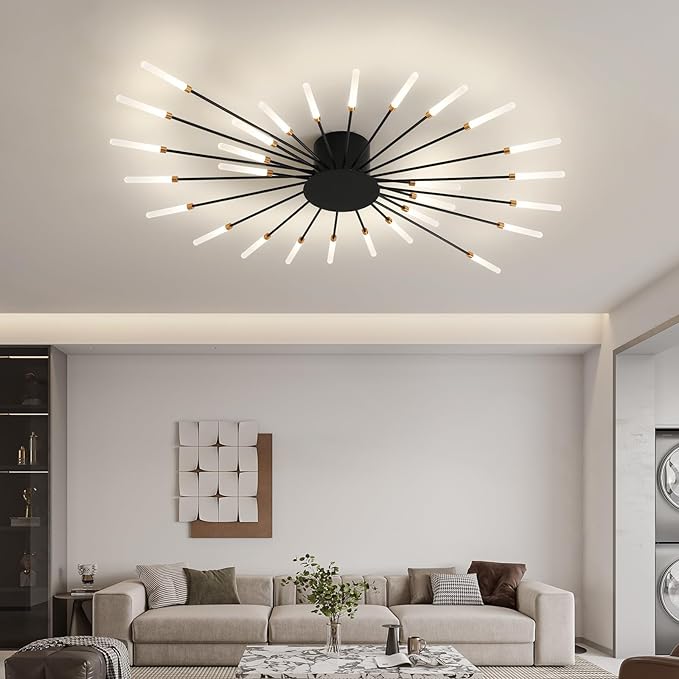 ziidoo Modern Ceiling Light Fixtures, 28 Lights Metal Firework Designed Chic