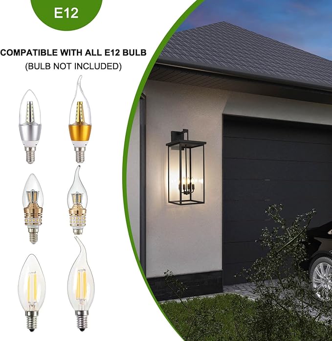 tewei 30In Large Size Square Outdoor Wall Lantern, Modern Black Outside Light