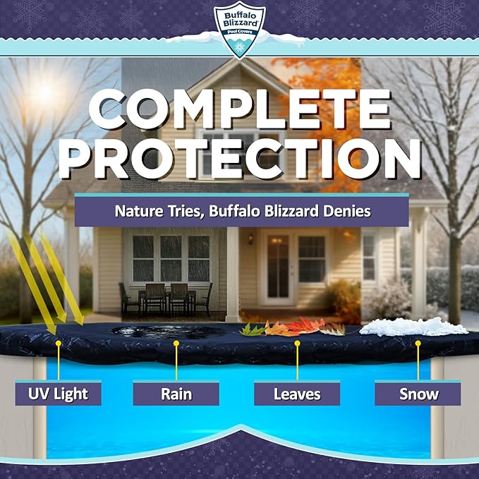 Buffalo Blizzard Deluxe 12 ft x 20 ft Rectangular Winter Pool Cover | Blue/Black | Closing Inground Swimming Pools | Easy to Install | Heavy Duty, Cold & UV Resistant | Shields from Seasonal Debris