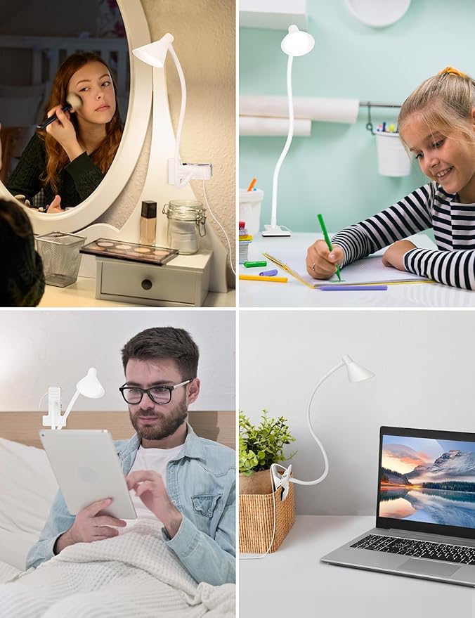 Desk Lamp Clip on Light USB Reading Light 3 Color Modes 10 Dimmable Brightness