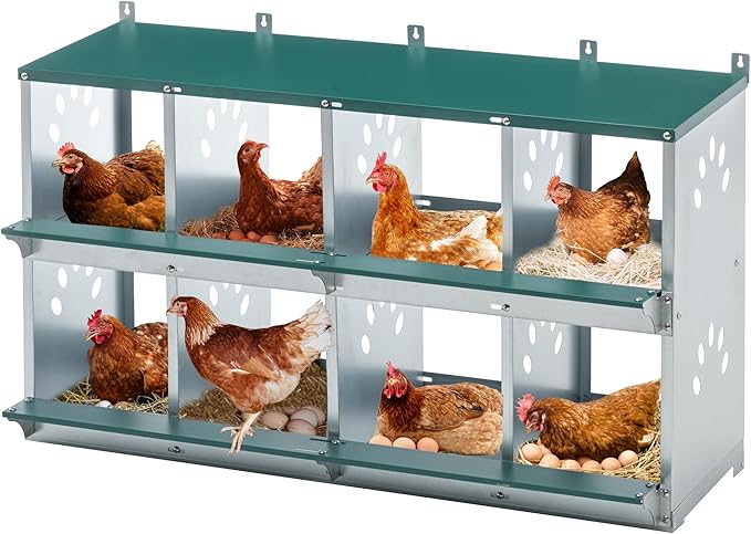 8 Compartment Chicken Nesting Boxes,for Laying Eggs, Metal Poultry Nest Box Wall Mount for Chickens, Hens, Large Vented Holes Chicken Coop Box