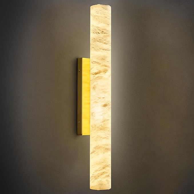 LMQNINE Natural Alabaster Wall Sconces Spanish Marble Wall Light Cylinder