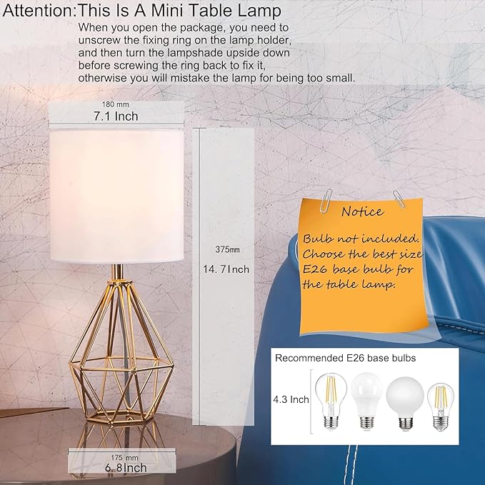 COTULIN Gold Modern Hollow Out Base Bedroom Small Table Lamp, Bedside