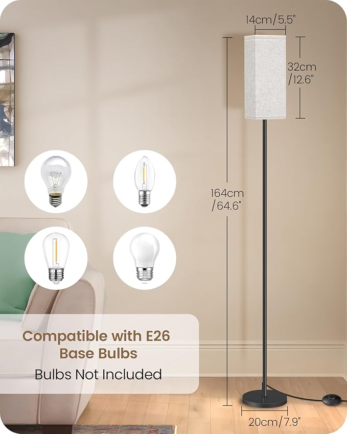 64.6" Floor Lamp, Pole with Foot Switch, Modern Standing Lamp Lampshade