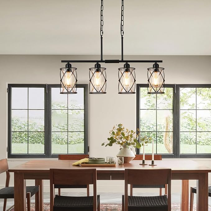 4-Light Kitchen Island Lighting, Modern Black Dining Room Light Fixtures