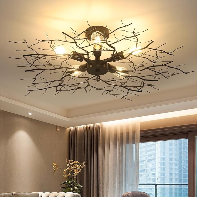 HMVPL Large Semi Flush Mount Ceiling Light Fixture, 5-Lights Industrial Close