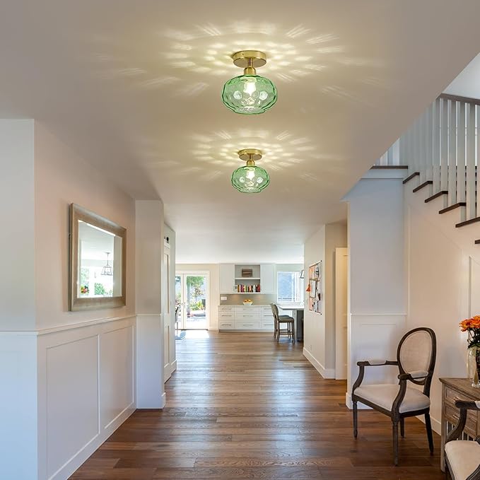 Green Glass Semi Flush Mount Ceiling Light