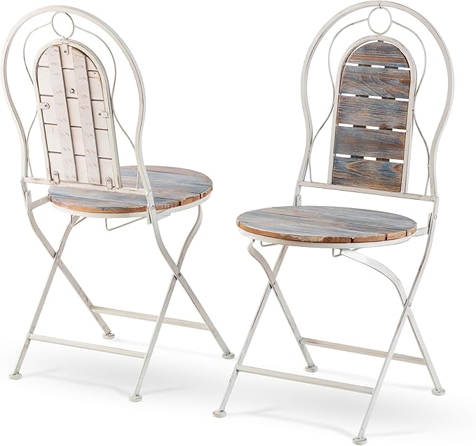 Alpine Corporation Indoor/Outdoor 3-Piece Wood and Metal Bistro Set Table and Folding Chairs Patio Seating