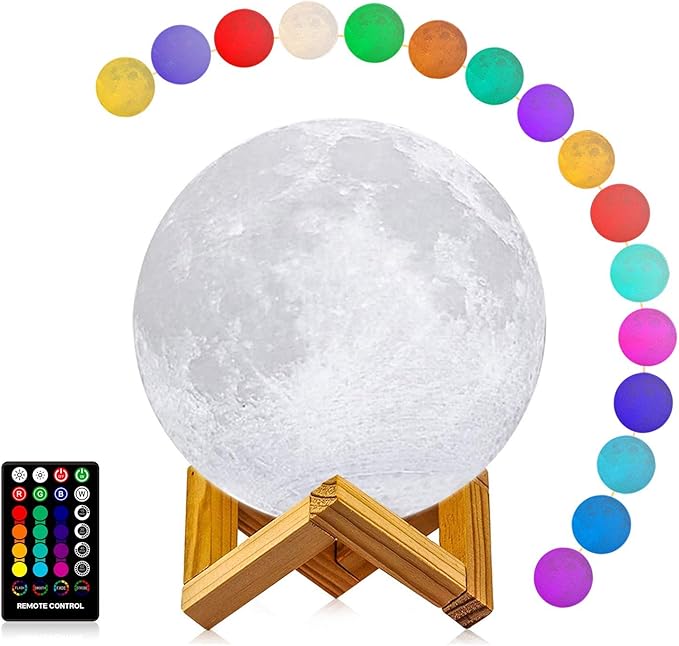 LOGROTATE Moon Lamp, 3D Printing 16 Colors LED Night Light, Moon Light