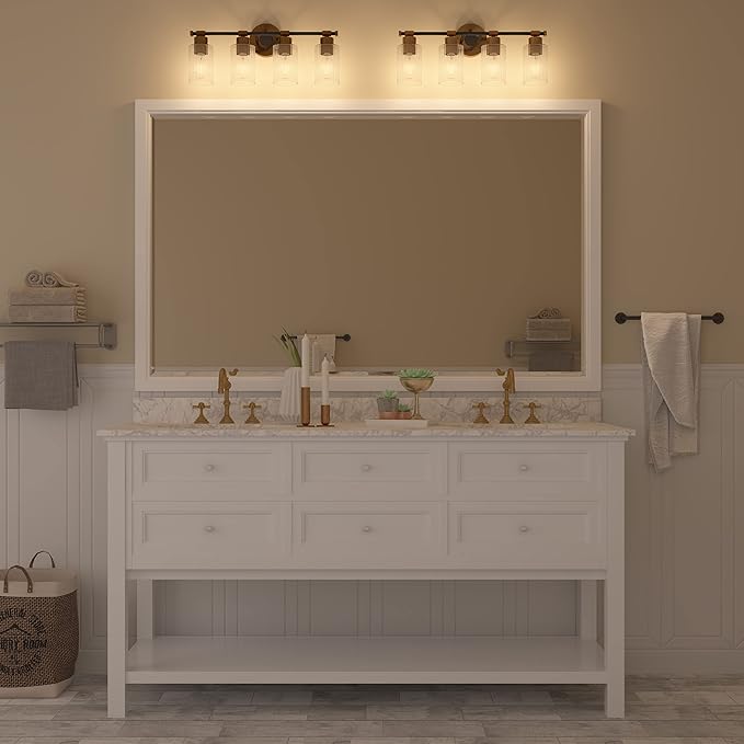Inlight 23" Wide 4-Light Brass Gold Bathroom Vanity Light, Modern Black Bath