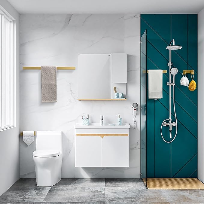 TNOMS 4-Piece Modern Gold Bathroom Hardware Accessories Set