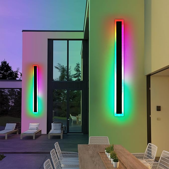2 Pack Modern Outdoor Wall Light, 59inch RGB LED Wall Sconce, IP65 Waterproof
