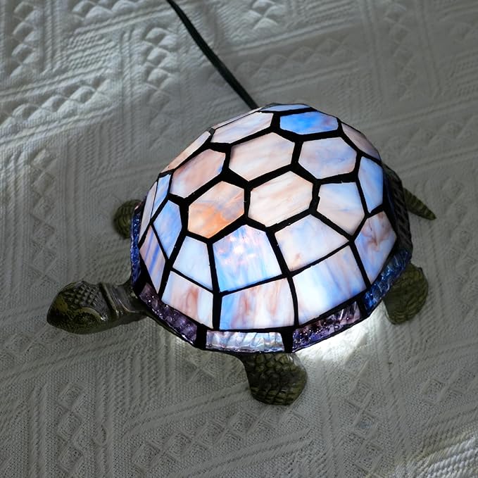 Small Turtle Night Light Tiffany Style Stained Glass Accent Table Lamp Bedroom