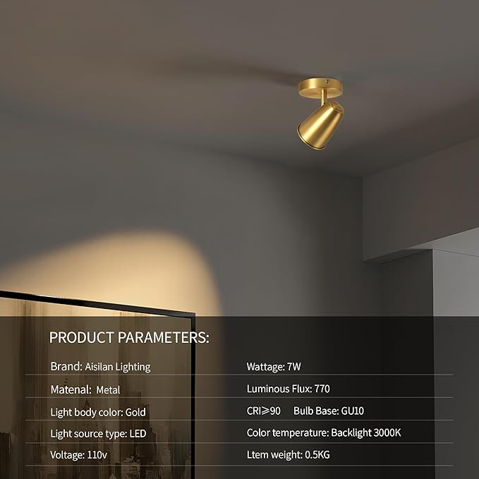 Aisilan Gold LED Ceiling Spotlight, Adjustable GU10 Surface Mount Light