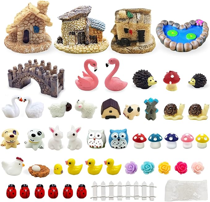 Dracarys Selected 50 Pieces Fairy Garden Accessories, Animals, Miniature Figurines, Micro Landscape Ornaments Kit, DIY, Environmental Resin