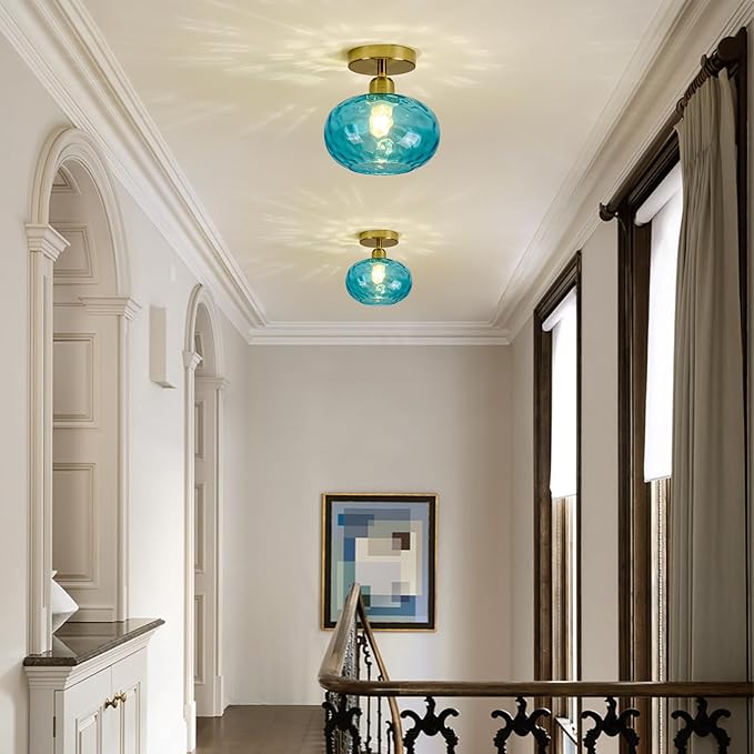 Blue Glass Semi Flush Mount Ceiling Light