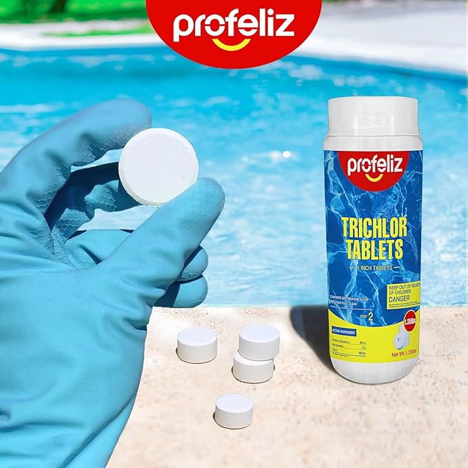 PROFELIZ Stabilized Chlorine Tablets 1 Inch for Swimming Pools,Hot Tub & Spa,Kills Bacteria and Stops Algae,Slow Dissolving,Perfect for Small Pools,1.35 lb