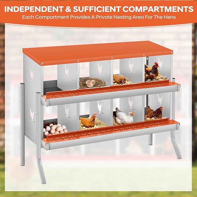 8 Compartment Chicken Nesting Box with Bracket Legs, Nesting Boxes for Chickens, Chicken Laying Boxes to Protect Eggs, Easy to Clean & Install