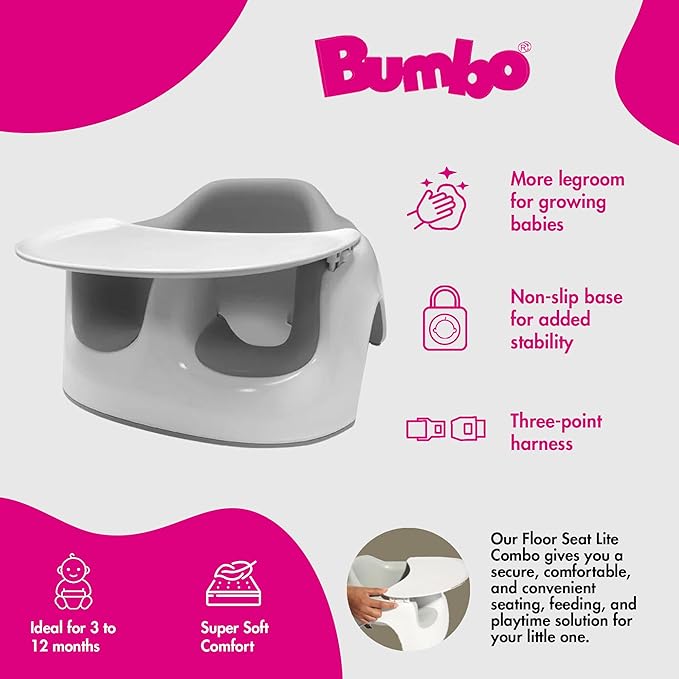 Bumbo Baby Floor Seat Lite, Portable Infant Sit Up Activity & Eating Chair w/Tray, Combo - Feeding Chair and Sitting Lounger for Babies, Infants and Toddlers