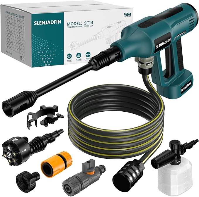 Cordless Pressure Washer for Makita 18V Battery 700 PSI Portable Handheld Power Washer with 6-in-1 Nozzle Foam Cannon for Car Floor Fence Wall Cleaning (Battery Not Included)