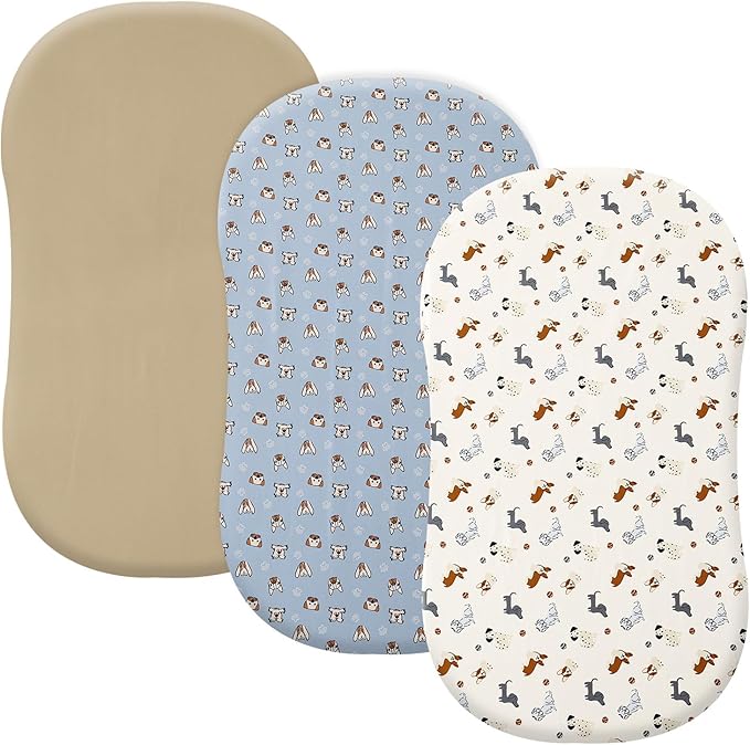 PHF 3 Pack Soft Bassinet Sheets, Pet Dogs Breathable Comfy Cradle Sheets for Baby Boys Girls Neutral, No Slip Universal Fit for Most Cradle and Bassinet Mattress, Pet Dogs