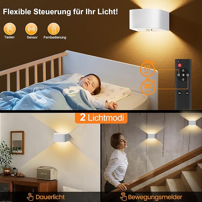Motion Sensor Wall Light with Remote Control, 3-Color Temperature Adjustable