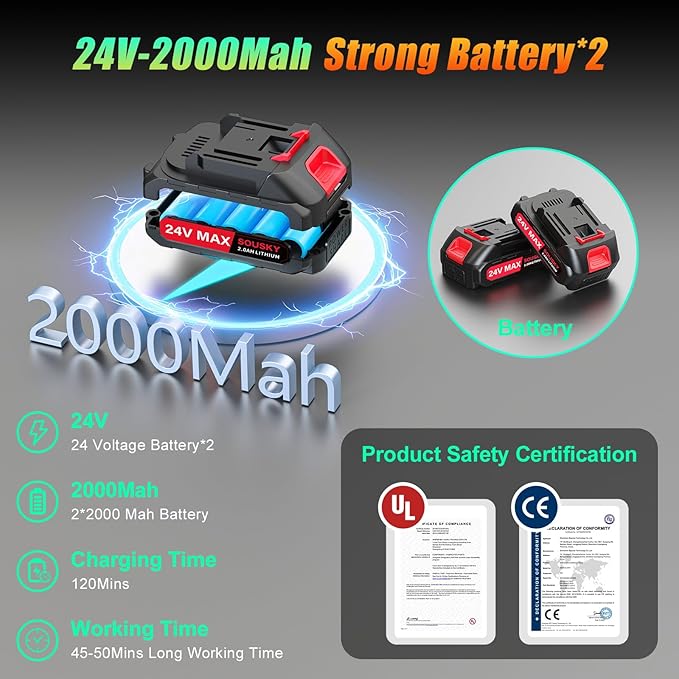 6 Inch Mini Chainsaw Cordless, 24V 2000mAh Rechargeable Battery, Auto-Oil, Lightweight & Safe Chainsaw for Women/Men/Seniors/Craftsman, Garden Tree Cutting, Wood Pruning Tool