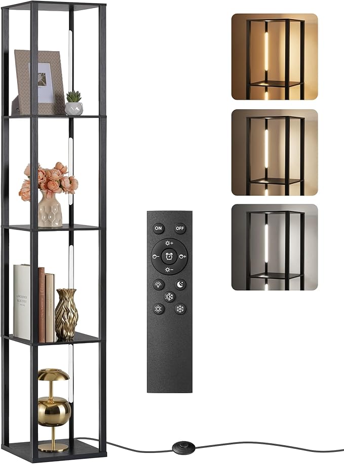 64.2" Display Shelf with Light, Modern Corner Floor Lampe with Shelves