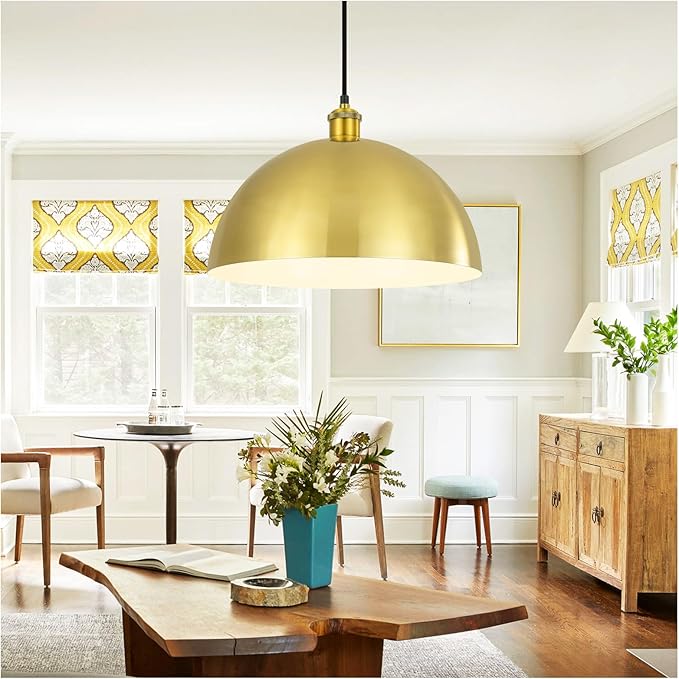 Gold Pendant Light, Elegant Semi-Circular Shade Design, Adjustable Height