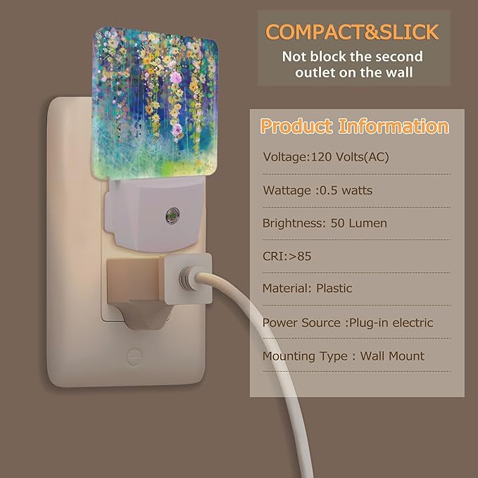 Flower Night Light, Abstract Ivy Floret Green Flower Night Lights Plug into