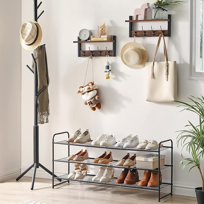 YMYNY Freestanding Shoe Racks, 3 Tiers Stackable & Adjustable Shoe Storage Shelf, Extra Large Capacity Shoe Organizer Stand for 20-24 Pairs, for Entryway, Closet, Bedroom, Black, 42.9" L, UHXJ302B