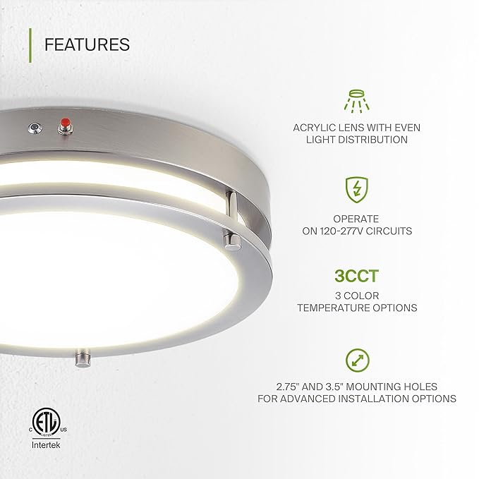 ASD LED 16" Round Flush Mount Lighting, Close to Ceiling Light Fixture | 3CCT