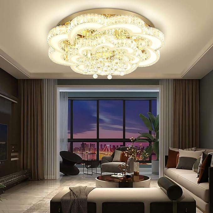 Dia 32'' Modern Crystal Chandelier Flush Mount Crystal Ceiling Light Fixture