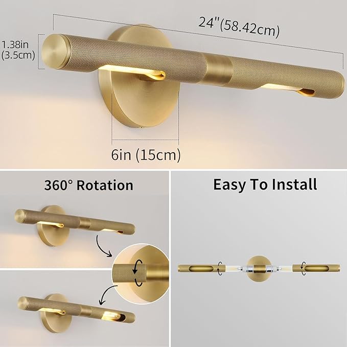 Knurled Picture Light, 24in Brass Picture Light