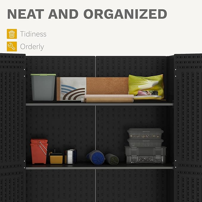 DWVO 2-Pack Metal Storage Shed Shelves, 51" x 13.8" Waterproof Shelves with 8 Screws, Compatible with 59 Cu. Ft. Outdoor Tall Storage Shed, 77 lbs Capacity, Easy to Assemble, Black