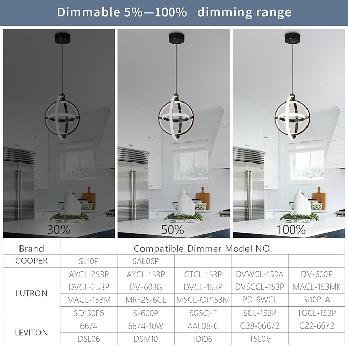 Modern LED Pendant Light Black Pendant Lights 4000K Dimmable External Glow