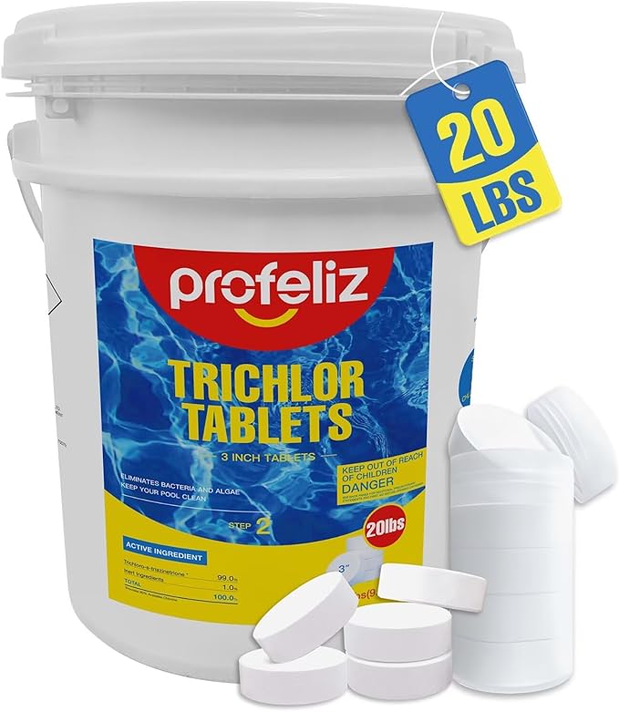 PROFELIZ Chlorine Tablets 3 Inch for Swimming Pools, Kills Bacteria and Stops Algae, Slow Dissolving,Exclusive Protective Packaging,Pool Chlorine Tablets,20lbs
