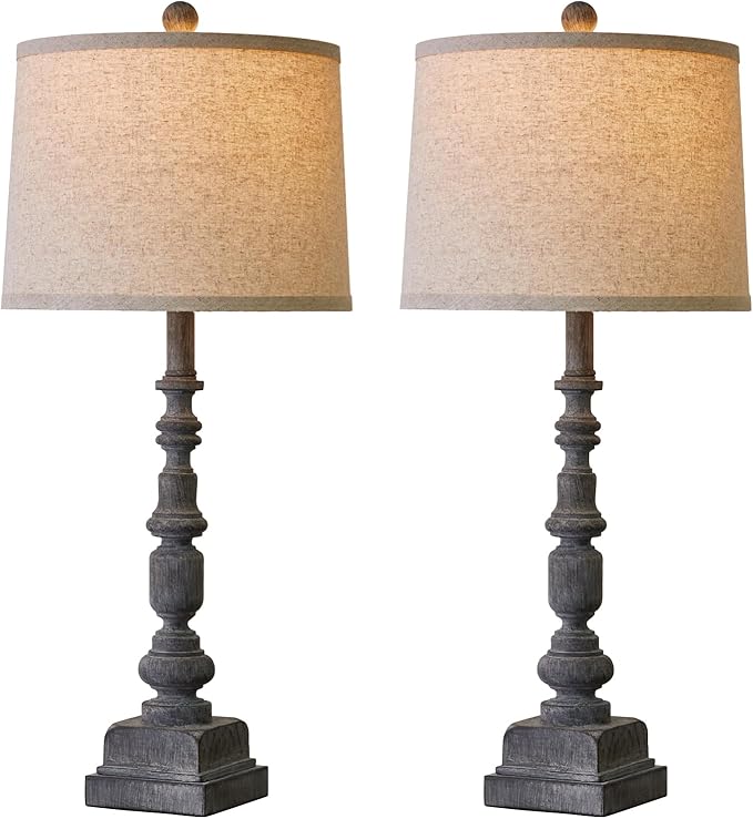 Oneach 27.75" Farmhouse Table Lamps Set of 2, USB A+C, Rustic Tall Table Lamp