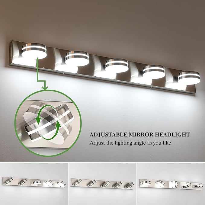 Brushed Nickel Bathroom Light Fixtures Over Mirror, 5-Light Bathroom Vanity