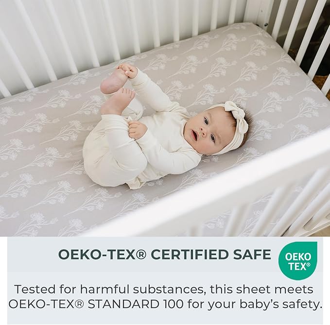 Pobibaby - 2 Pack Premium Pack N Play Sheets Fitted for Standard Pack and Plays and Mini Cribs - Ultra-Soft Jersey Knit, Stylish Floral Pattern, Safe and Snug for Baby (Wildflower)