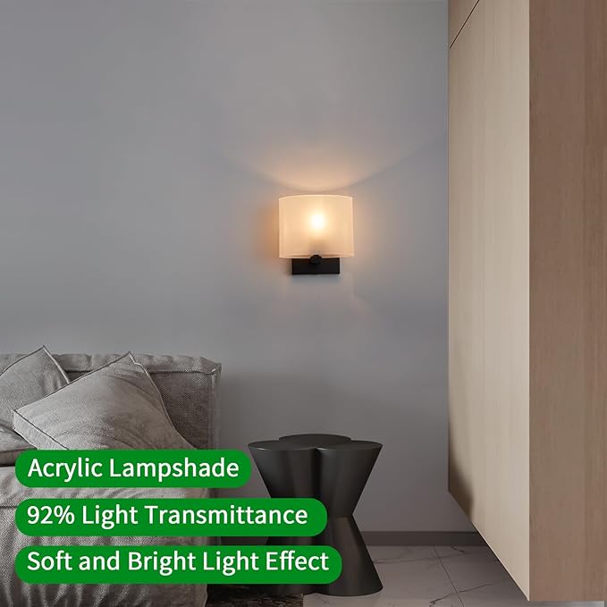 Hardwired Wall Sconces, Modern Acrylic Shade Wall Light Fixture, Classic E26