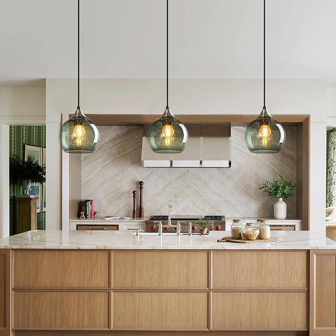 Gray Green Glass Pendant Lights Kitchen Island Lighting Globe Pendant Light