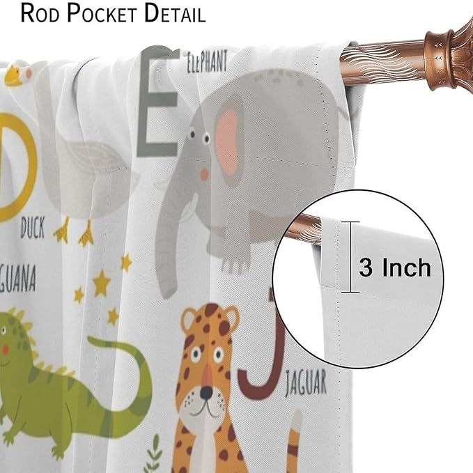 Alphabet Kids Learning Curtains Cartoon Animal Baby Boys Child Educational Curtain with Rod Pocket for Bedroom Nursery Home Decor Drapes Window Treatments 2 Panels Set 42" W X 63" L