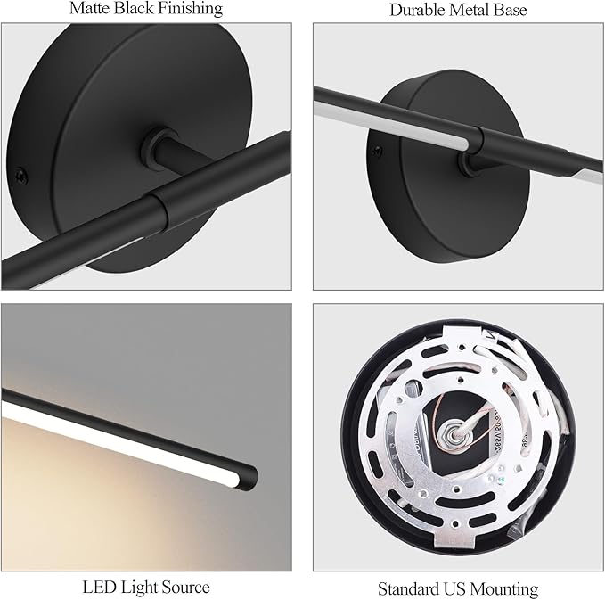 Modern Wall Sconce for Bathroom & Bedroom - 33In Black Vanity Light Fixture -
