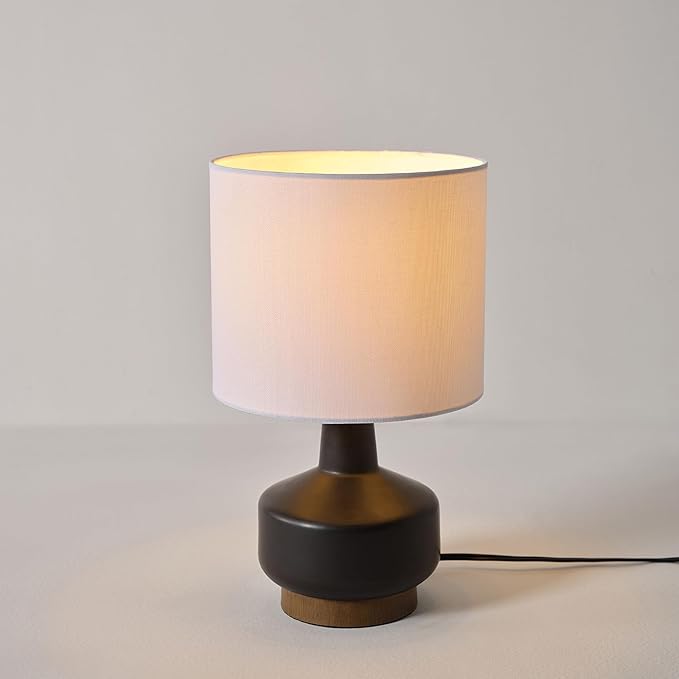 GLOBE Electric 15" Ceramic Table Lamp, Matte Black Base, Wood-Toned Accent