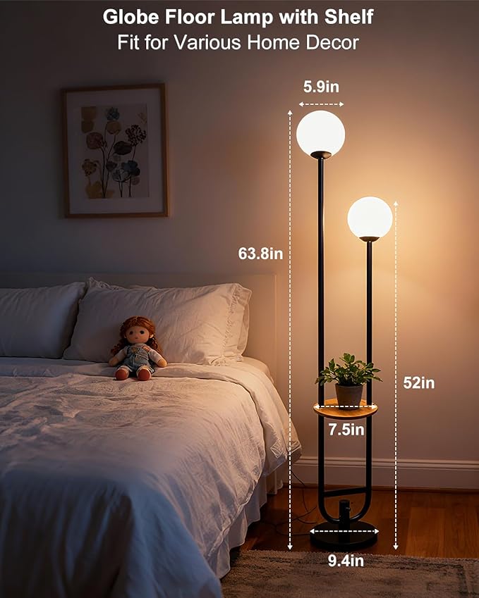 63IN 2-Globe Floor Lamp Dimmable Tall Standing Lamps
