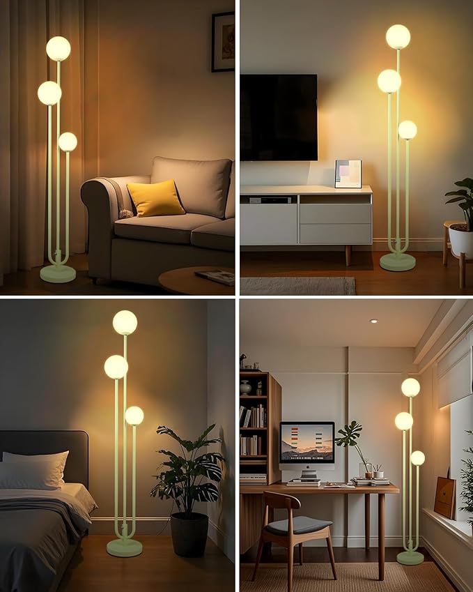 Lightdot 63IN Floor Lamp with 3 Green U-Pole, Modern Floor Lamp with 3000K Soft